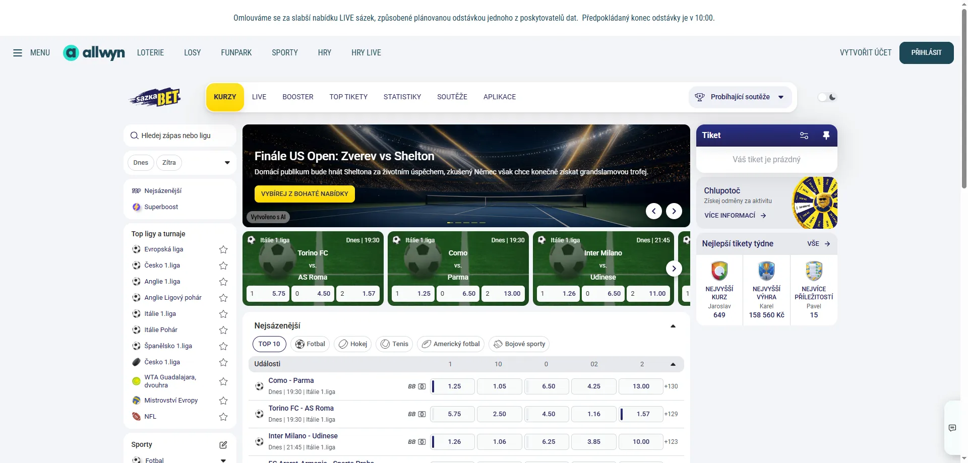 Sazka bet – kurzové sázení a live sázky na sport